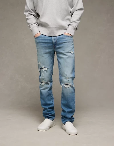Jean à coupe droite étroite rapiécé en fibres TENCEL™ EasyFlex+ AE