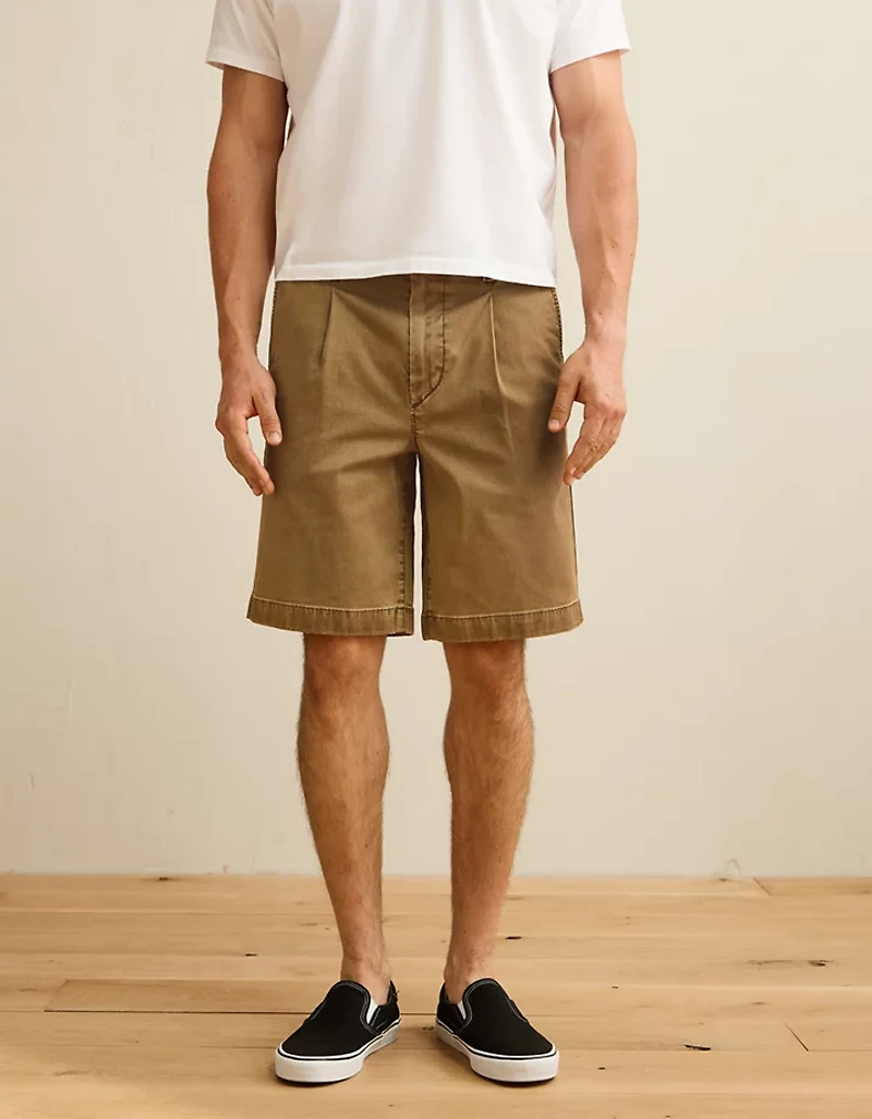 AE 9" Flex Loose Pleated Khaki Short