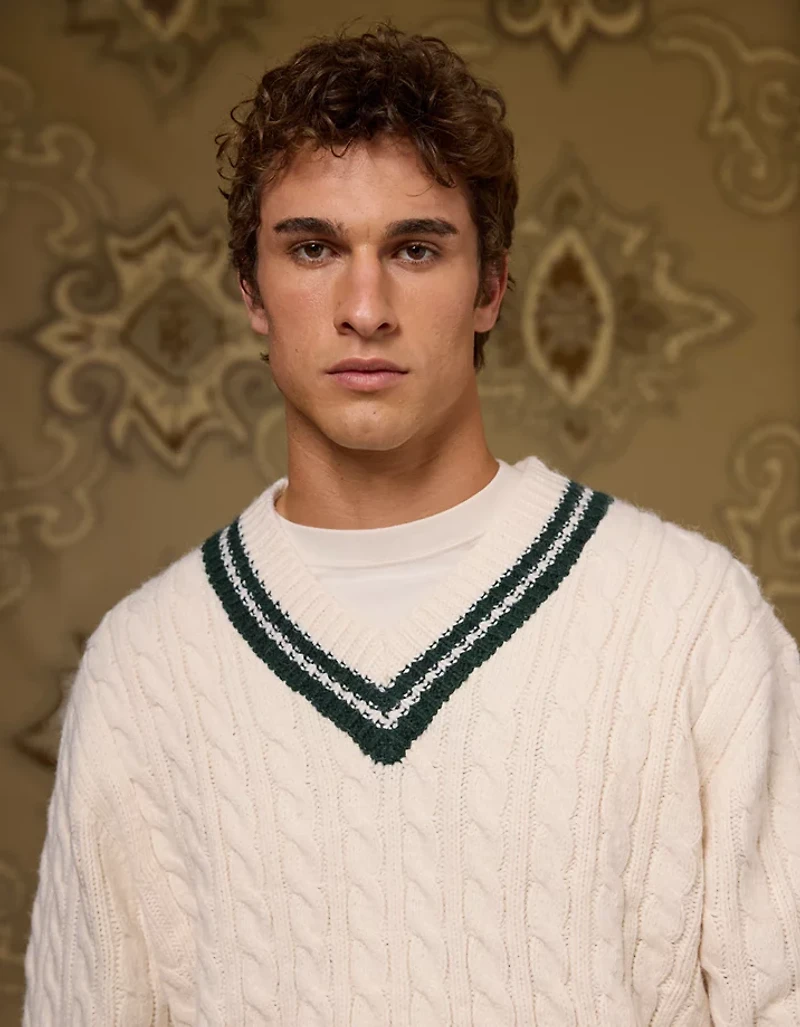 AE x Tru Kolors Cable Knit Cricket Sweater