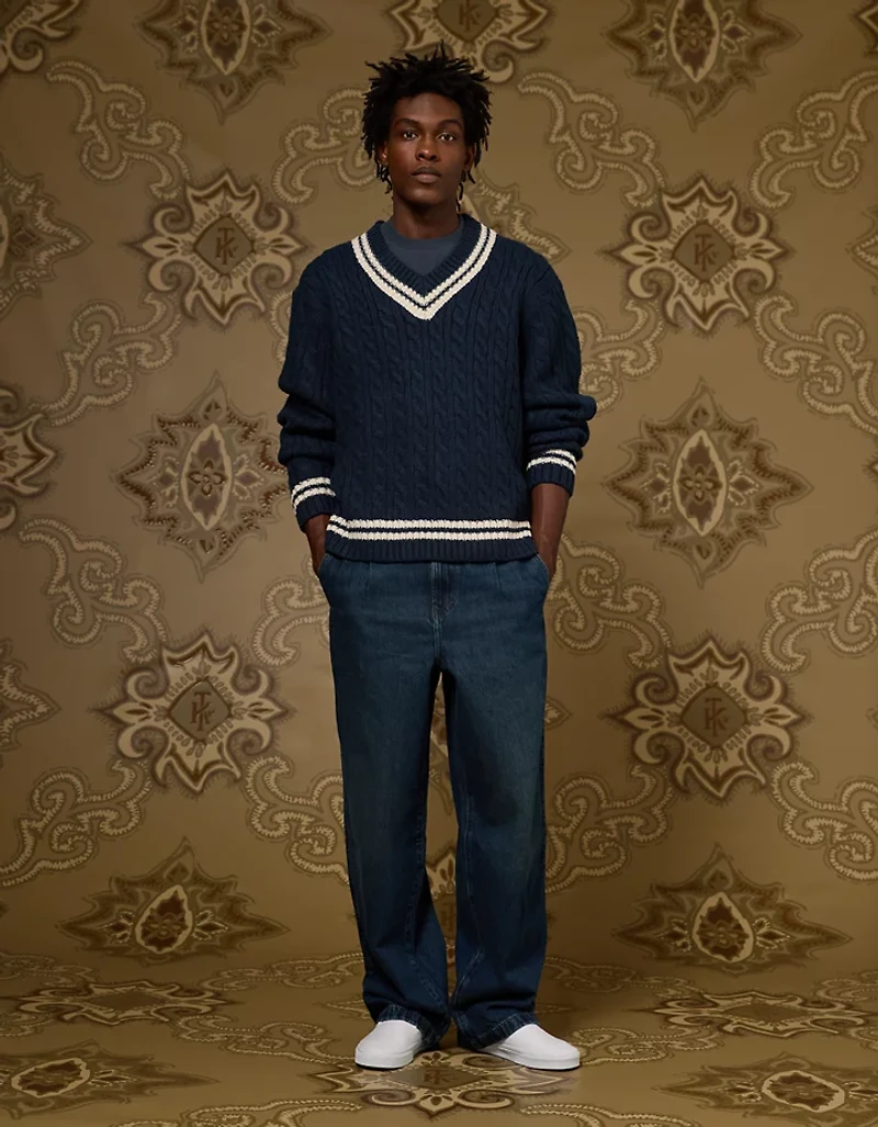 Chandail de style cricket en tricot torsadé AE x Tru Kolors