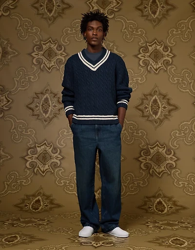 Chandail de style cricket en tricot torsadé AE x Tru Kolors