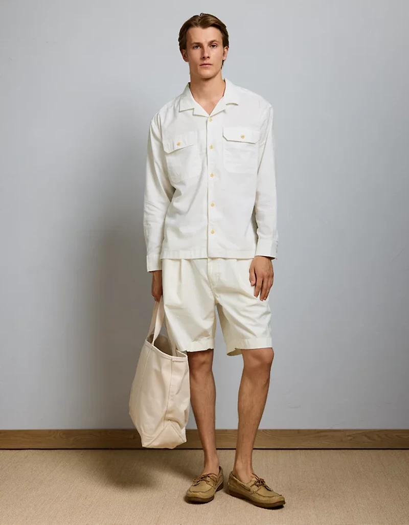 Chemise Surplus à col cubain en mélange de lin AE77