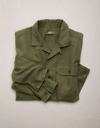 AE77 Linen-Blend Camp Collar Surplus Shirt
