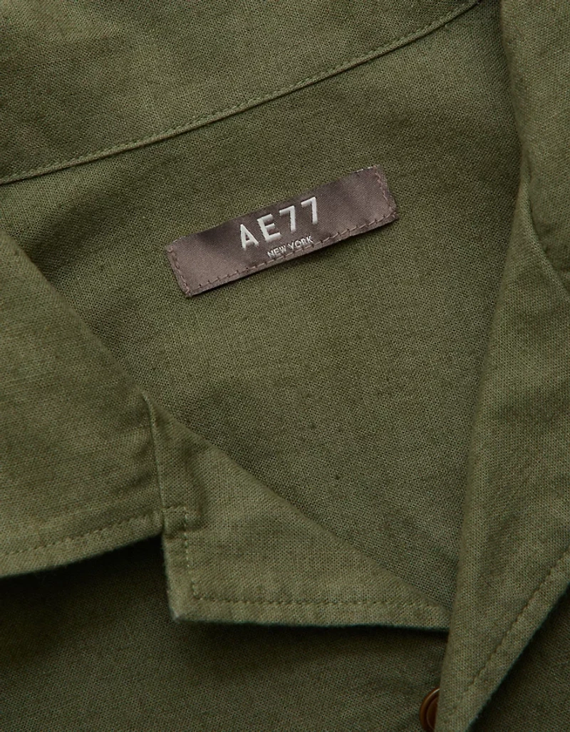 AE77 Linen-Blend Camp Collar Surplus Shirt