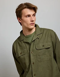 AE77 Linen-Blend Camp Collar Surplus Shirt