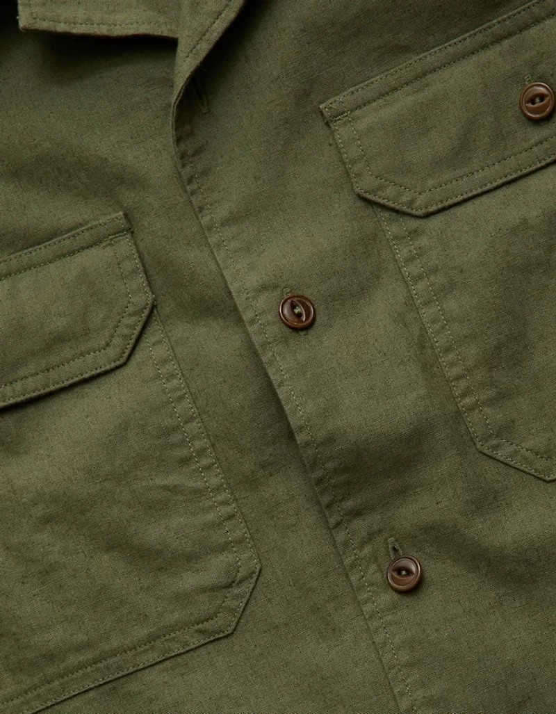 AE77 Linen-Blend Camp Collar Surplus Shirt