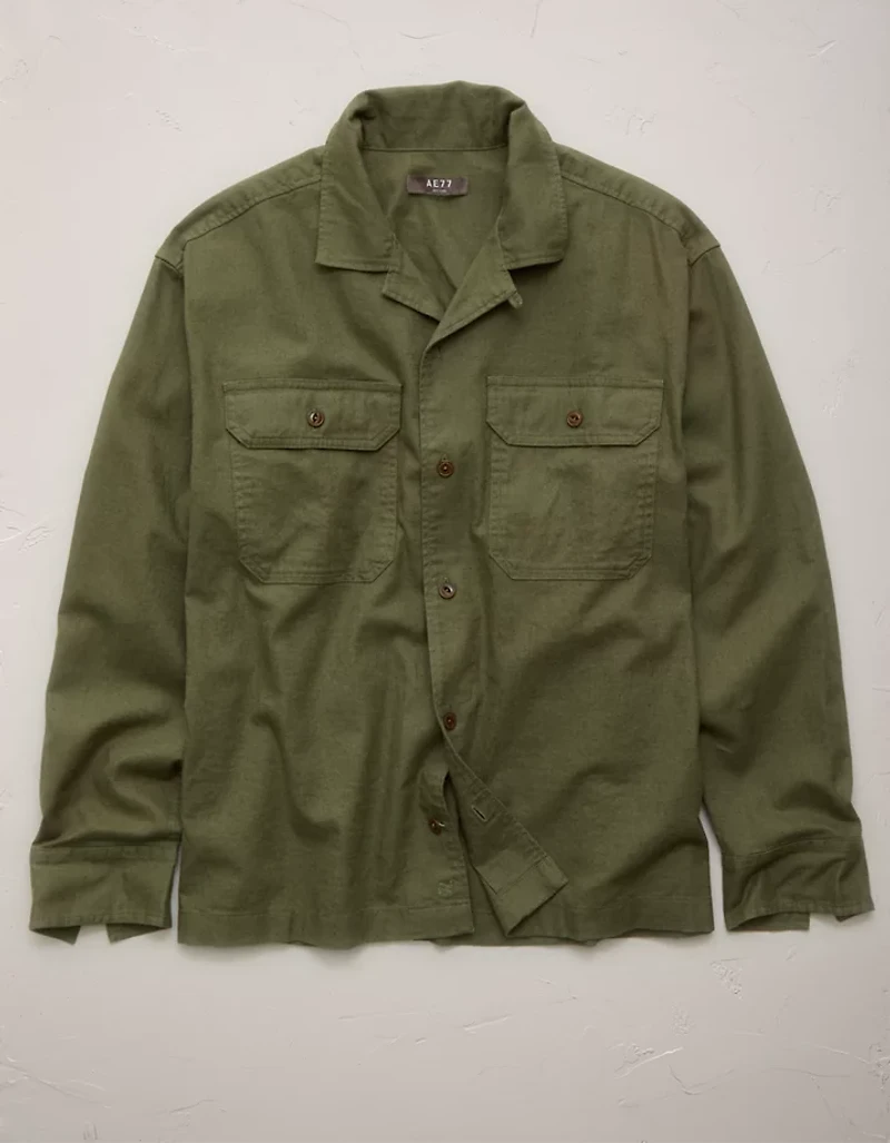 AE77 Linen-Blend Camp Collar Surplus Shirt