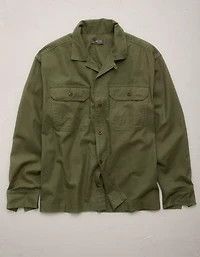 AE77 Linen-Blend Camp Collar Surplus Shirt