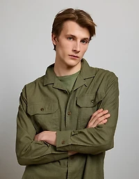AE77 Linen-Blend Camp Collar Surplus Shirt