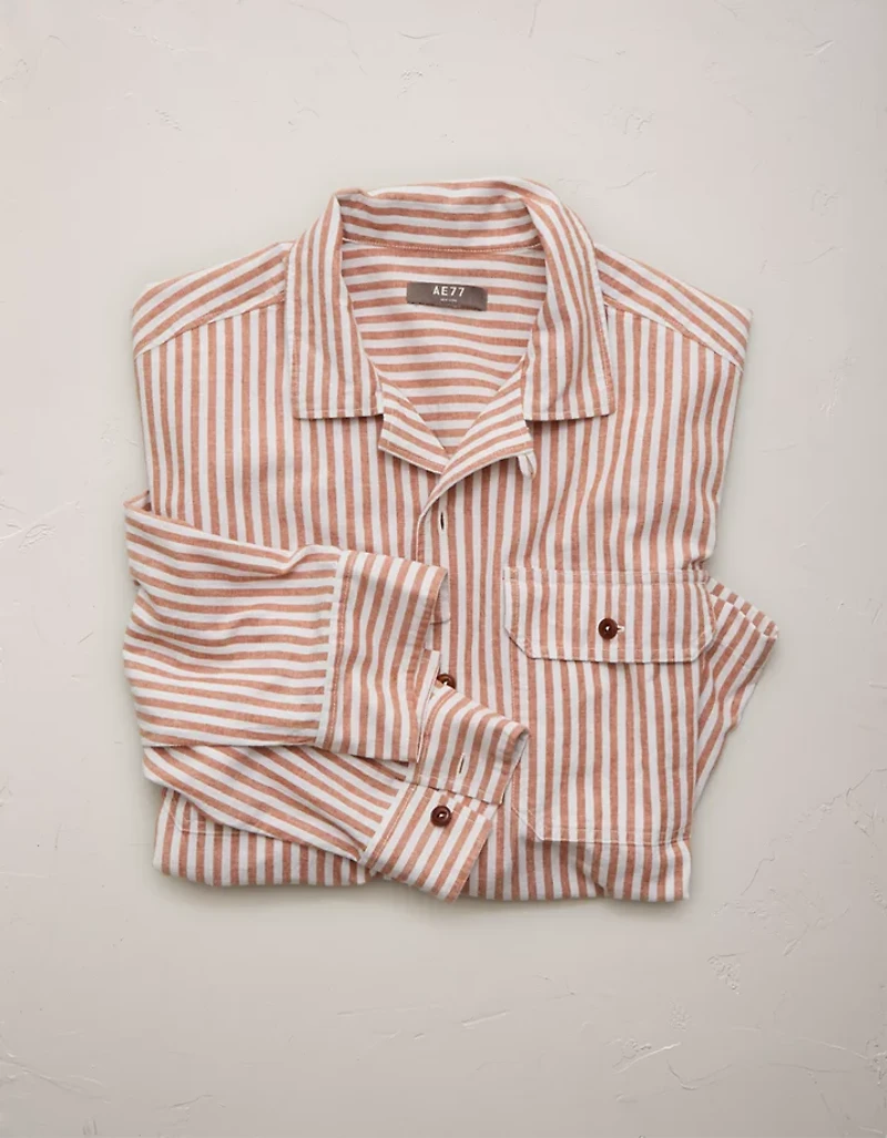 AE77 Linen-Blend Camp Collar Surplus Shirt