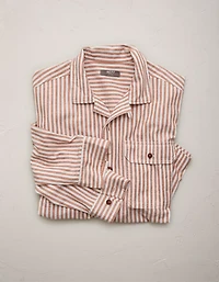 AE77 Linen-Blend Camp Collar Surplus Shirt
