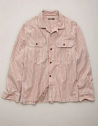 AE77 Linen-Blend Camp Collar Surplus Shirt