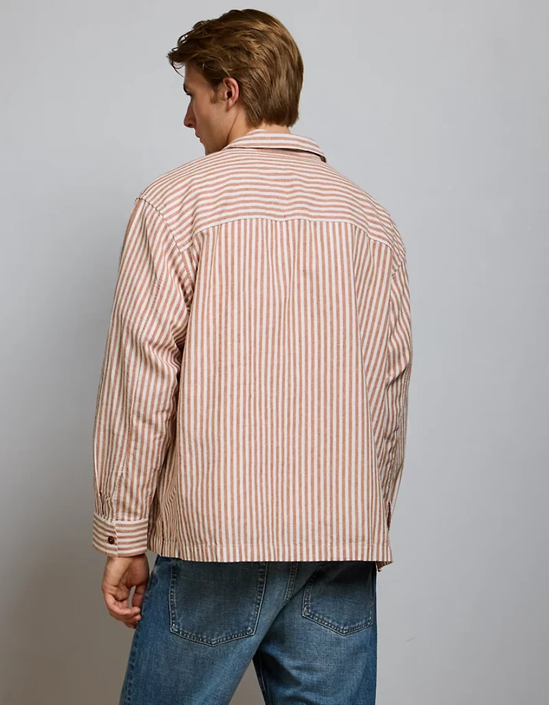 AE77 Linen-Blend Camp Collar Surplus Shirt
