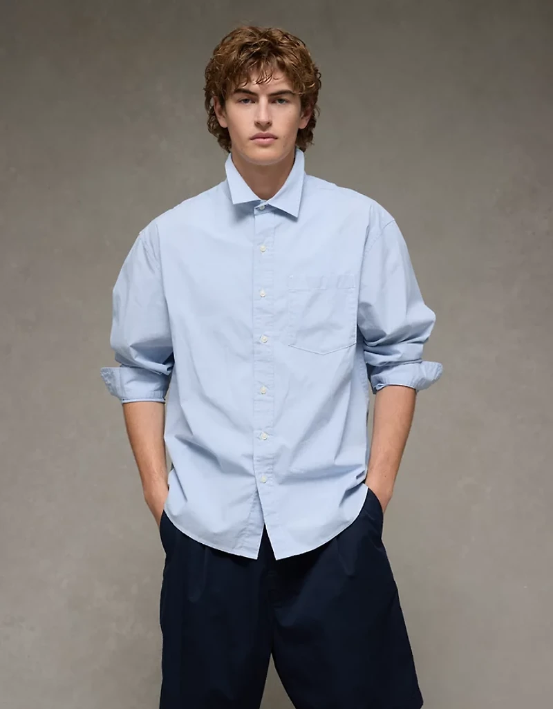 AE Everyday Relaxed Poplin Button-Up Shirt