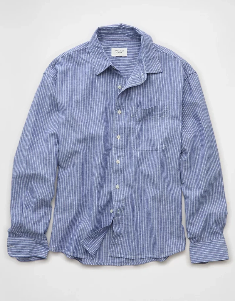 AE Relaxed Fit Linen-Blend Button-Up Shirt
