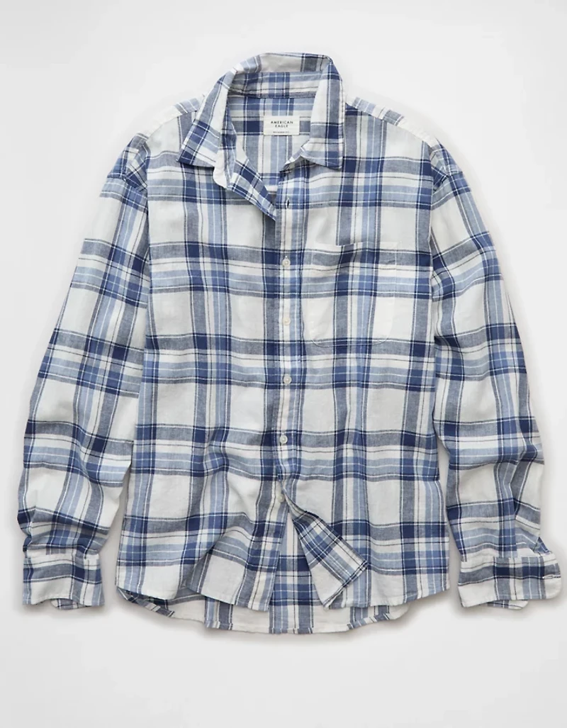 AE Relaxed Fit Linen-Blend Button-Up Shirt