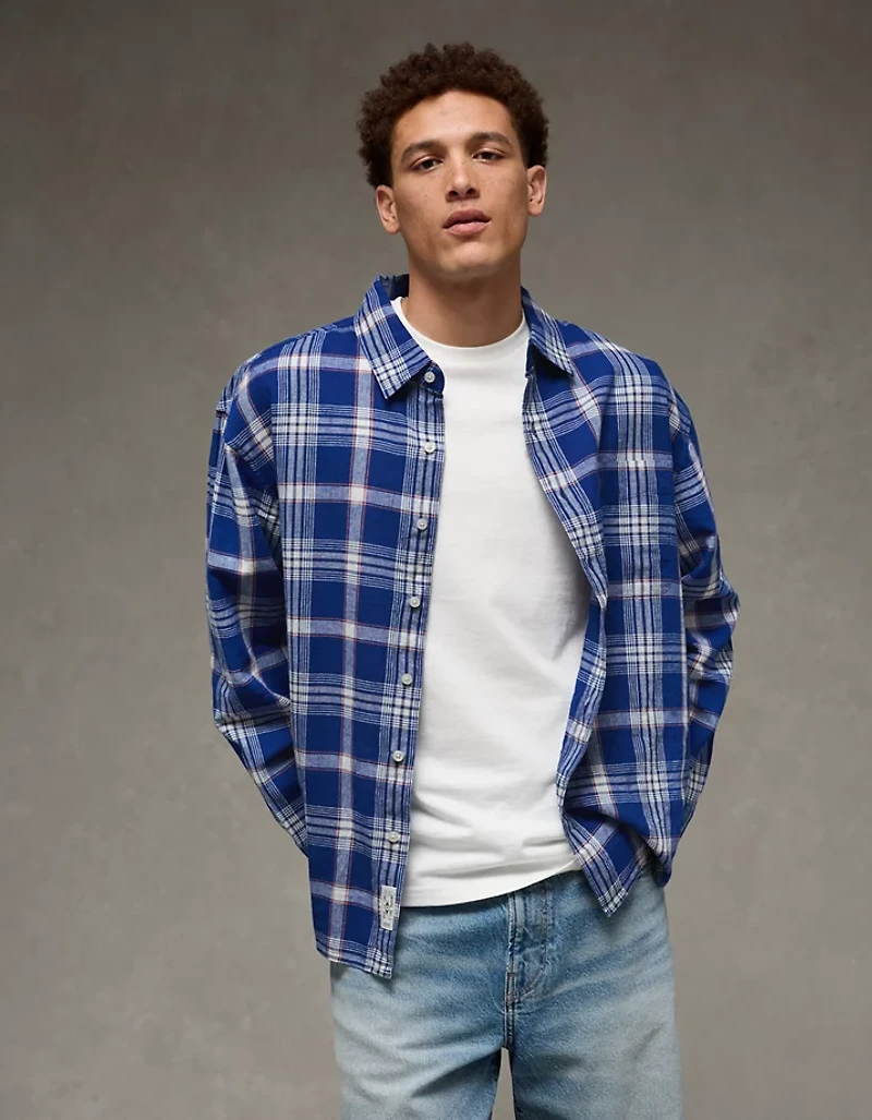 AE Relaxed Fit Linen-Blend Button-Up Shirt