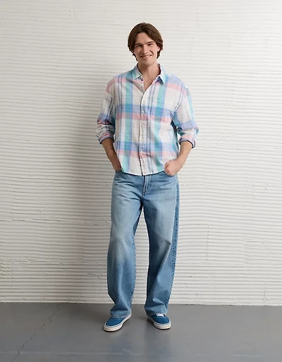 AE Relaxed Fit Linen-Blend Button-Up Shirt