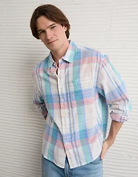 AE Relaxed Fit Linen-Blend Button-Up Shirt