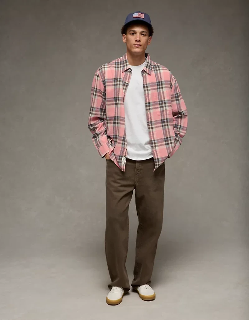 AE Relaxed Fit Linen-Blend Button-Up Shirt
