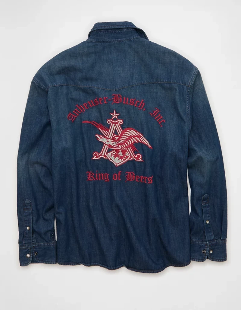 AE Relaxed Fit Budweiser Denim Button-Up Shirt