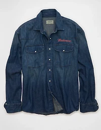 AE Relaxed Fit Budweiser Denim Button-Up Shirt