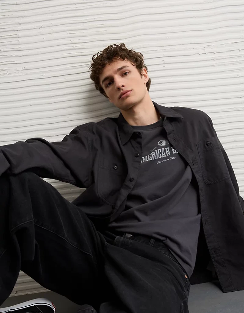 AE Relaxed Fit Linen-Blend Button-Up Shirt
