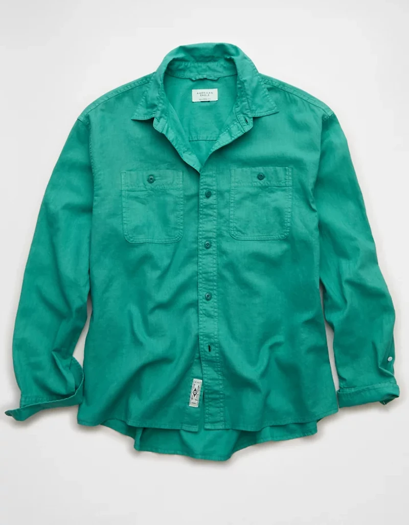AE Relaxed Fit Linen-Blend Button-Up Shirt