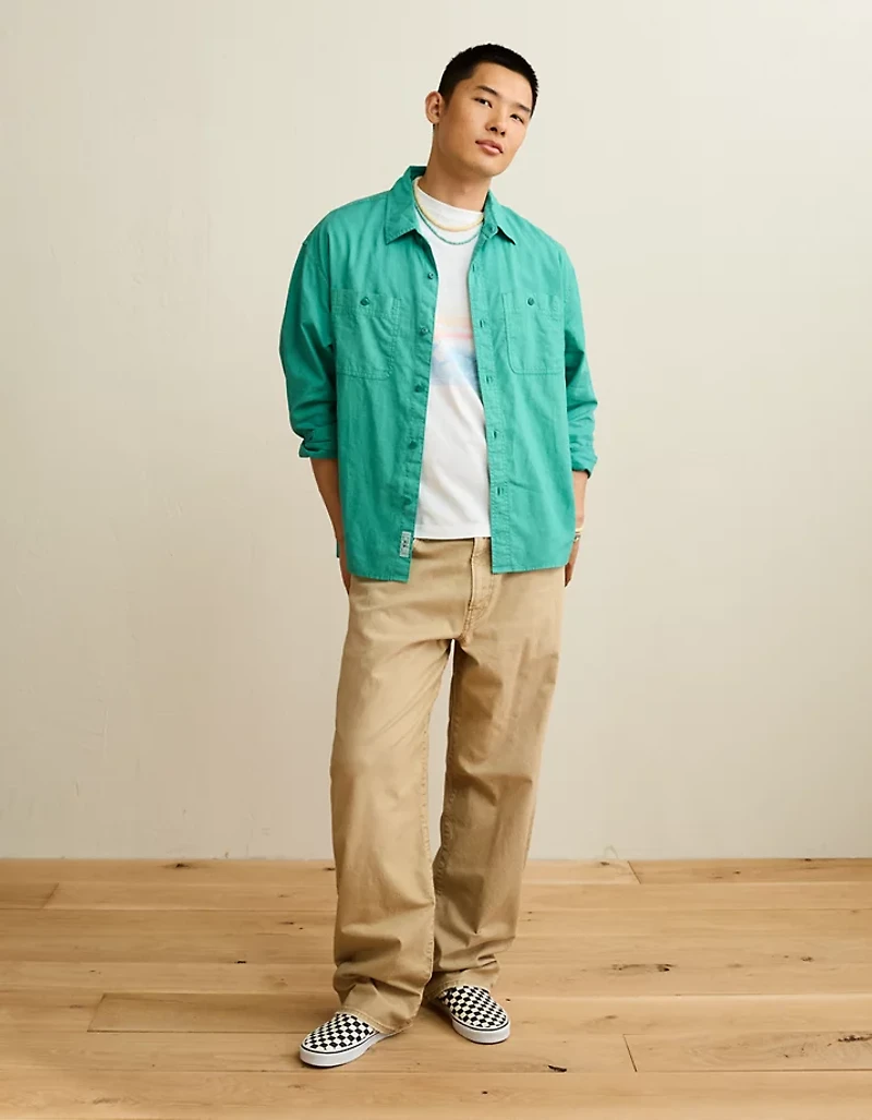 AE Relaxed Fit Linen-Blend Button-Up Shirt