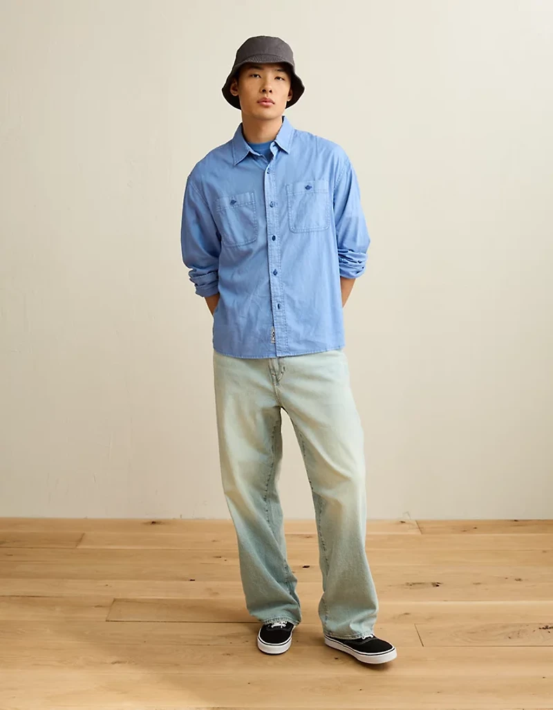 AE Relaxed Fit Linen-Blend Button-Up Shirt