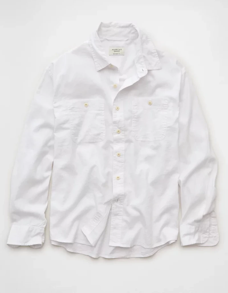 AE Relaxed Fit Linen-Blend Button-Up Shirt