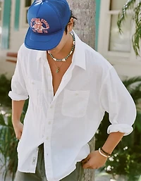 AE Relaxed Fit Linen-Blend Button-Up Shirt