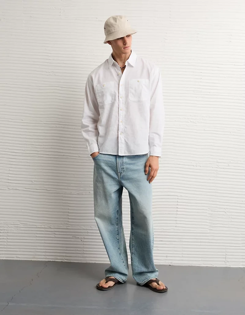 AE Relaxed Fit Linen-Blend Button-Up Shirt