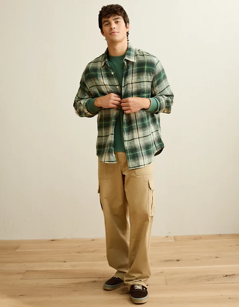 AE Standard Fit Gauze Button-Up Shirt