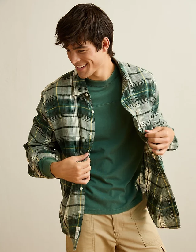 AE Standard Fit Gauze Button-Up Shirt