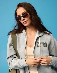 AE | Chandail en molleton à glissière pleine longueur et imprimé Smiley