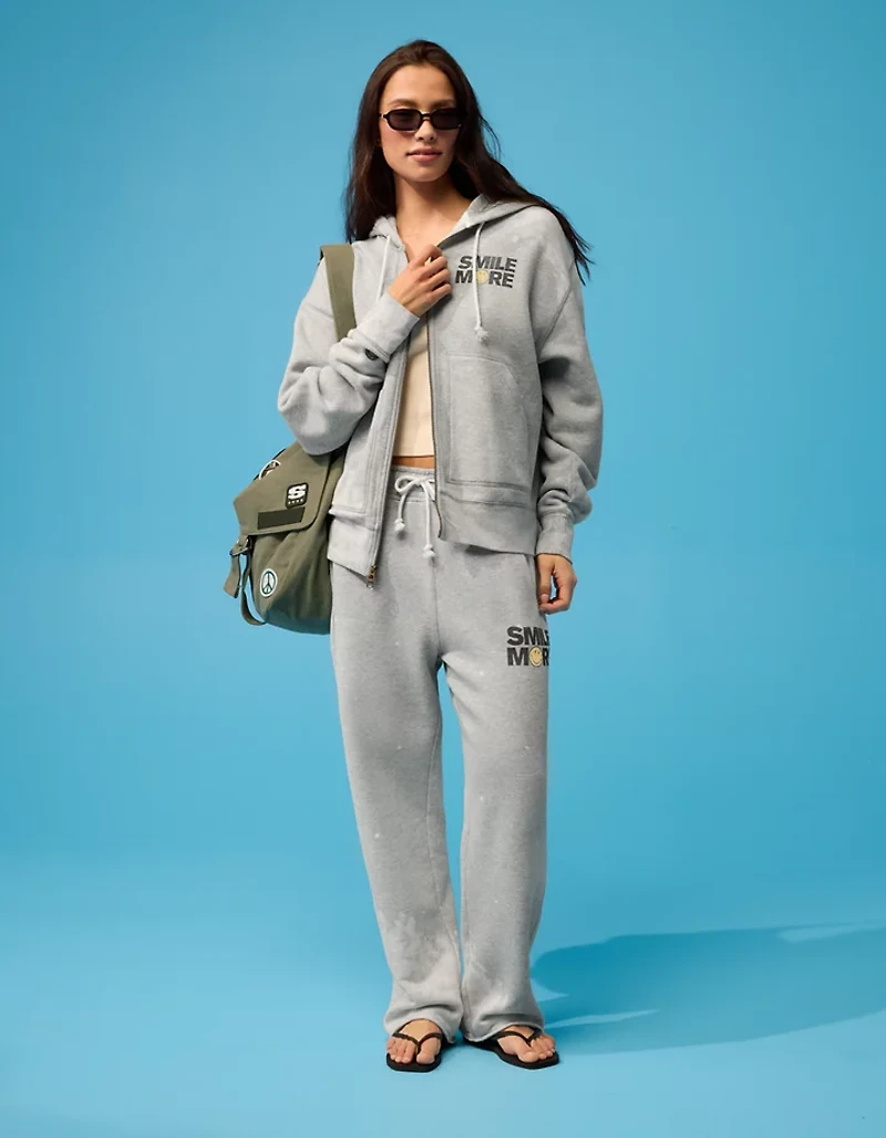 AE | Chandail en molleton à glissière pleine longueur et imprimé Smiley