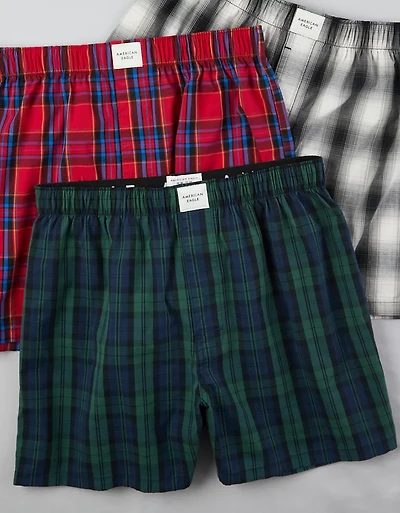 AEO Holiday Plaid Stretch Boxer Short 3-Pack