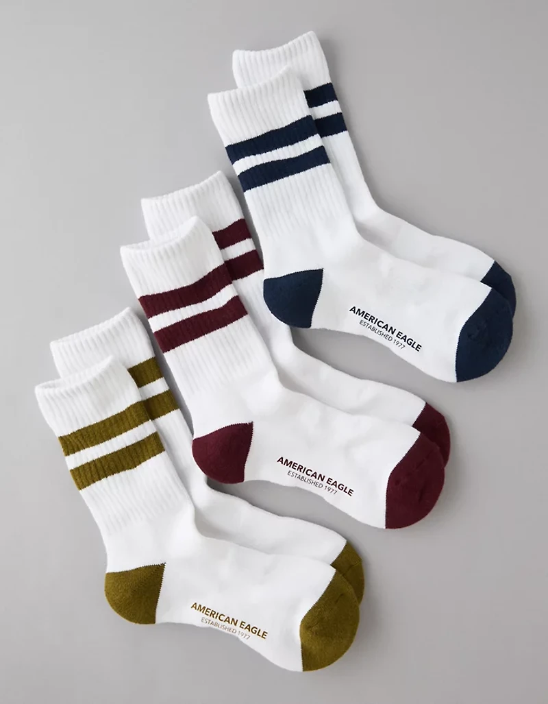 Lot de trois paires de mi-chaussettes en tissu éponge à rayures AE