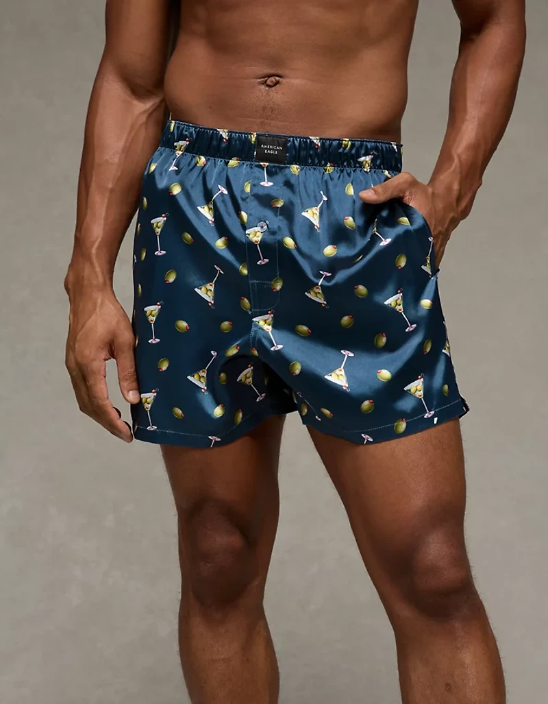 Caleçon boxeur à poche en satin olives pour hommes AEO