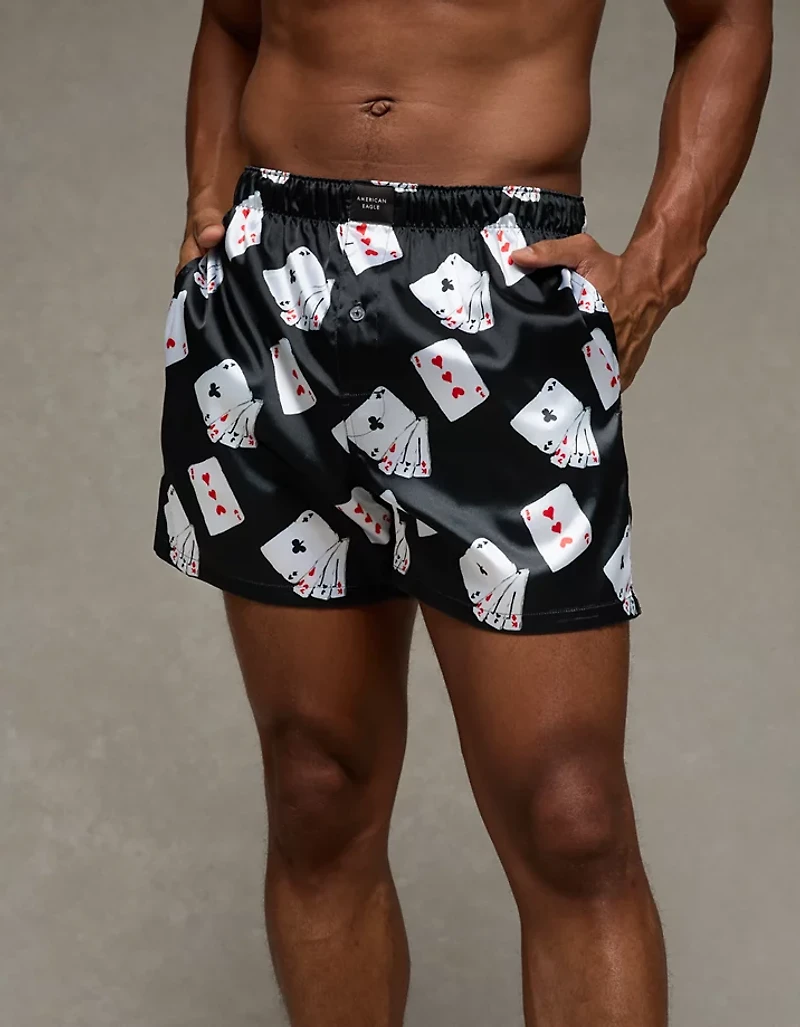 Caleçon boxeur à poche en satin cartes pour hommes AEO