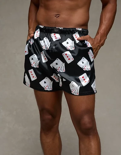 Caleçon boxeur à poche en satin cartes pour hommes AEO