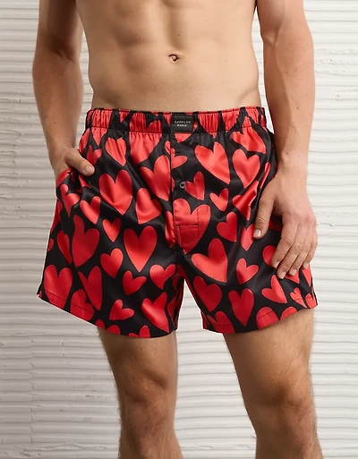 Caleçon boxeur à poche en satin de la Saint-Valentin pour hommes AEO