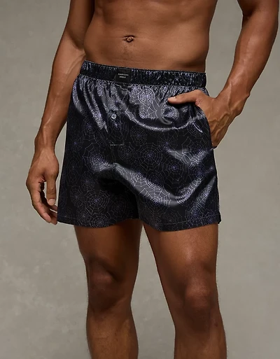 Caleçon boxeur à poche en satin toiles d’araignée pour hommes AEO
