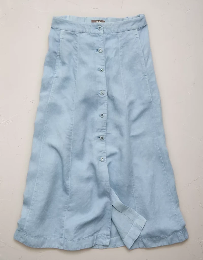 AE77 Linen-Blend Maxi Skirt
