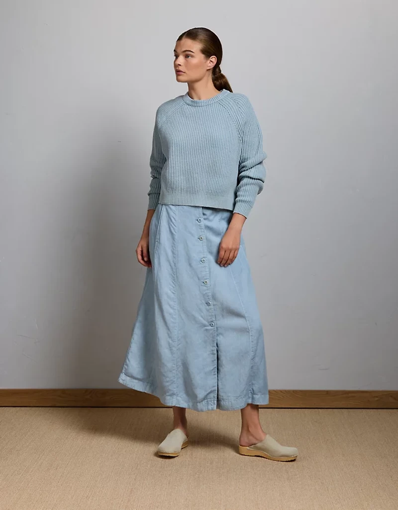 AE77 Linen-Blend Maxi Skirt