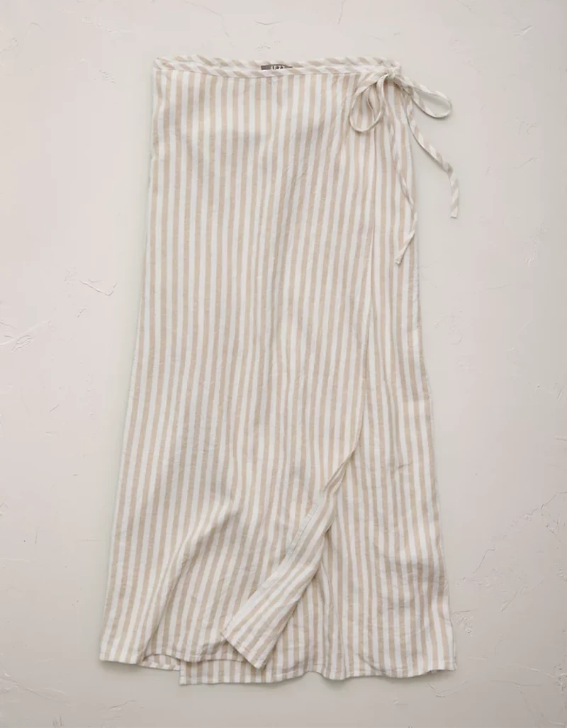 AE77 Linen-Blend Wrap Midi Skirt
