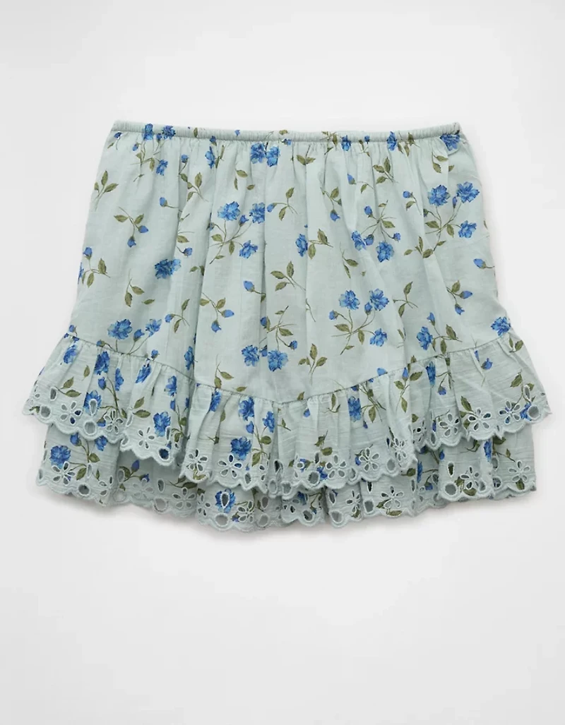 AE High-Waisted Embroidered Ruffle Mini Skirt