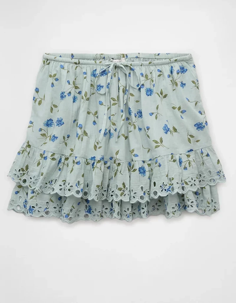 AE High-Waisted Embroidered Ruffle Mini Skirt