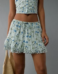 AE High-Waisted Embroidered Ruffle Mini Skirt